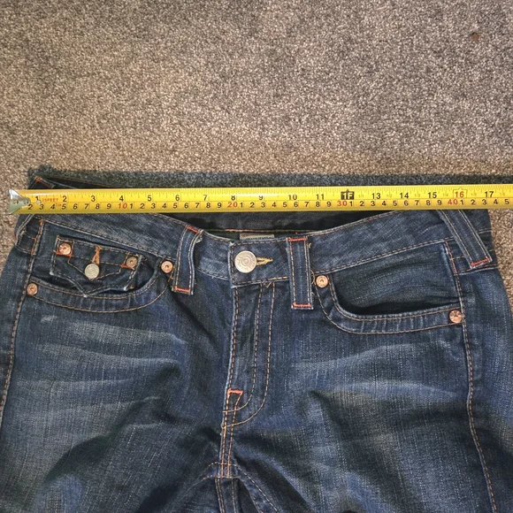 True Religion Dark Blue Flare Jeans with Embroidery - Picture 5 of 8